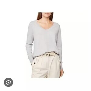 REISS Gray V-Neck Luna Cashmere Sweater